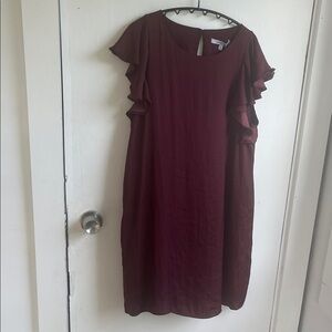 Elegant Burgundy Naked Zebra Ruffle Sleeve Dress Size Large